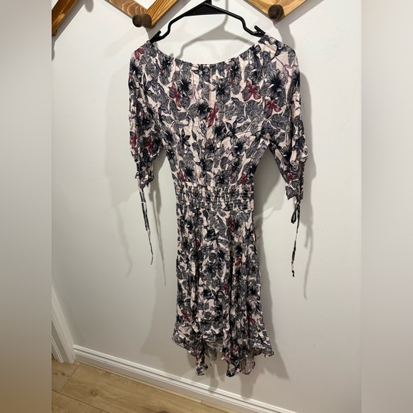 Like new-Maje Rimba Floral Monkey Print Off Shoulder High Low Midi Dress -Size 1 - Picture 11 of 12